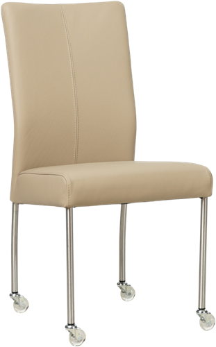 Leren eetkamerstoel Comfort - met wieltjes en zonder armleuning - Toledo Leer Mastic - Poot - Rond - RVS - Skate wiel transparant