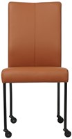 Leren eetkamerstoel Comfort - met wieltjes en zonder armleuning - Toledo Leer Natur - Poot - Rond - Zwart - Skate wiel zwart-2