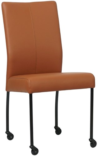 Leren eetkamerstoel Comfort - met wieltjes en zonder armleuning - Toledo Leer Natur - Poot - Rond - Zwart - Skate wiel zwart