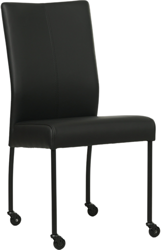 Leren eetkamerstoel Comfort - met wieltjes en zonder armleuning - Hermes Leer Nero - Poot - Rond - Zwart - Skate wiel zwart