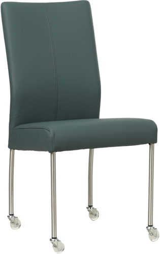 Leren eetkamerstoel Comfort - met wieltjes en zonder armleuning - Toledo Leer Whale - Poot - Rond - RVS - Skate wiel transparant