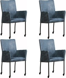 Leren eetkamerstoel Comfort - met wieltjes en armleuning - set van 4 stoelen