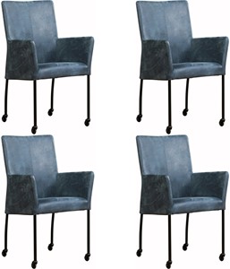 Set van 4 Leren eetkamerstoelen Comfort - met wieltjes en armleuning