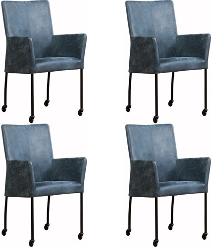 Leren eetkamerstoel Comfort - met wieltjes en armleuning - set van 4 stoelen