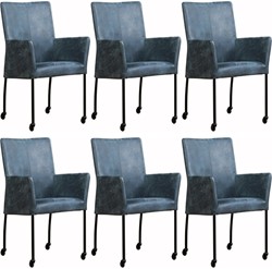 Leren eetkamerstoel Comfort - met wieltjes en armleuning - set van 6 stoelen