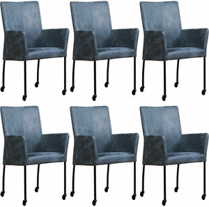 Set van 6 Leren eetkamerstoelen Comfort - met wieltjes en armleuning