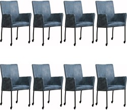 Leren eetkamerstoel Comfort - met wieltjes en armleuning - set van 8 stoelen