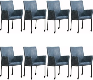 Set van 8 Leren eetkamerstoelen Comfort - met wieltjes en armleuning