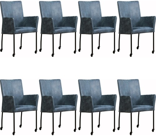 Leren eetkamerstoel Comfort - met wieltjes en armleuning - set van 8 stoelen