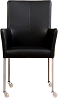Leren eetkamerstoel Comfort - met wieltjes en armleuning - Toledo Leer Nero - Poot - Rond - RVS - Skate wiel transparant-2