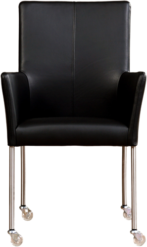 Leren eetkamerstoel Comfort - met wieltjes en armleuning - Hermes Leer Nero - Poot - Rond - RVS - Skate wiel transparant-2