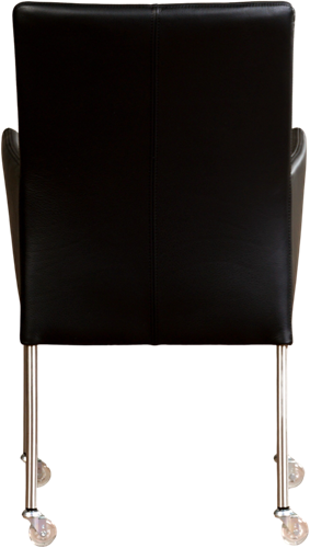 Leren eetkamerstoel Comfort - met wieltjes en armleuning - Toledo Leer Nero - Poot - Rond - RVS - Skate wiel transparant-3