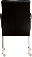 Leren eetkamerstoel Comfort - met wieltjes en armleuning - Hermes Leer Nero - Poot - Rond - RVS - Skate wiel transparant-3