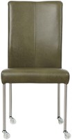 Leren eetkamerstoel Comfort - met wieltjes en zonder armleuning - Granada leer Moss - Poot - Rond - RVS - Skate wiel transparant-2