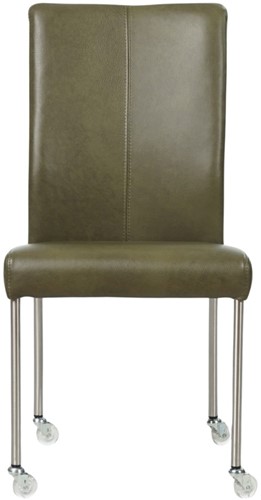 Leren eetkamerstoel Comfort - met wieltjes en zonder armleuning - Granada leer Moss - Poot - Rond - RVS - Skate wiel transparant-2