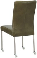Leren eetkamerstoel Comfort - met wieltjes en zonder armleuning - Granada leer Moss - Poot - Rond - RVS - Skate wiel transparant-3