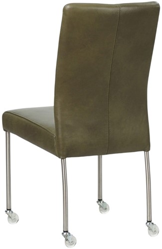 Leren eetkamerstoel Comfort - met wieltjes en zonder armleuning - Granada leer Moss - Poot - Rond - RVS - Skate wiel transparant-3