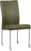 Leren eetkamerstoel Comfort - met wieltjes en zonder armleuning - Granada leer Moss - Poot - Rond - RVS - Skate wiel transparant