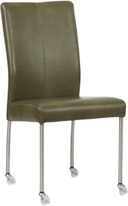 Olijfgroene leren moderne eetkamerstoel Comfort - poot rond rvs met wiel - Granada leer Moss (olijfgroen leer)