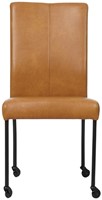 Leren eetkamerstoel Comfort - met wieltjes en zonder armleuning - Granada leer Sahara - Poot - Rond - Zwart - Skate wiel zwart-2