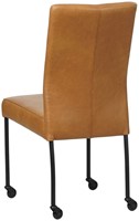 Leren eetkamerstoel Comfort - met wieltjes en zonder armleuning - Granada leer Sahara - Poot - Rond - Zwart - Skate wiel zwart-3