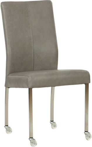 Leren eetkamerstoel Comfort - met wieltjes en zonder armleuning - Granada leer Steel - Vorm poot vierkant - Kleur poot, RVS - Skate wiel transparant