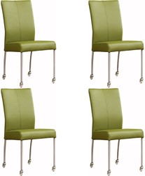 Leren eetkamerstoel Comfort - met wieltjes - set van 4 stoelen