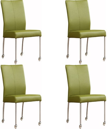 Leren eetkamerstoel Comfort - met wieltjes - set van 4 stoelen