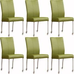 Leren eetkamerstoel Comfort - met wieltjes - set van 6 stoelen