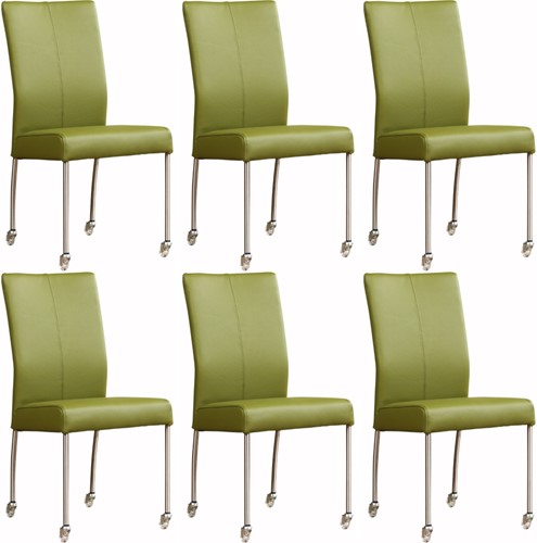 Leren eetkamerstoel Comfort - met wieltjes - set van 6 stoelen