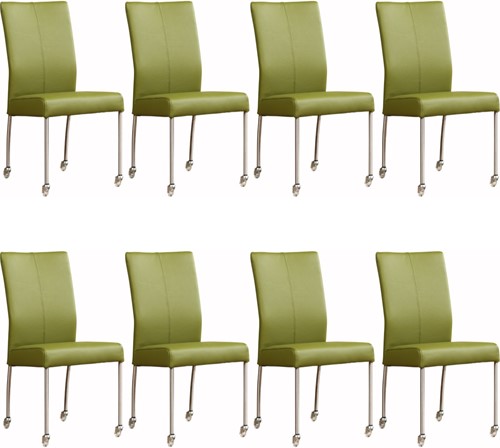 Leren eetkamerstoel Comfort - met wieltjes - set van 8 stoelen