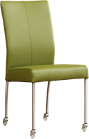 Leren eetkamerstoel Comfort - met wieltjes en zonder armleuning - Kenia Leer Cognac - Poot - Vierkant - RVS - Skate wiel transparant