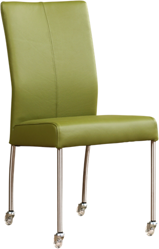 Leren eetkamerstoel Comfort - met wieltjes en zonder armleuning - Vintage Stone - Vorm poot vierkant - Kleur poot, RVS - Skate wiel transparant