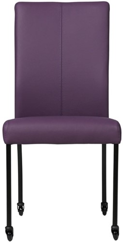 Leren eetkamerstoel Comfort - met wieltjes en zonder armleuning - Toledo Leer Aubergine - Poot - Rond - Zwart - Skate wiel zwart-2
