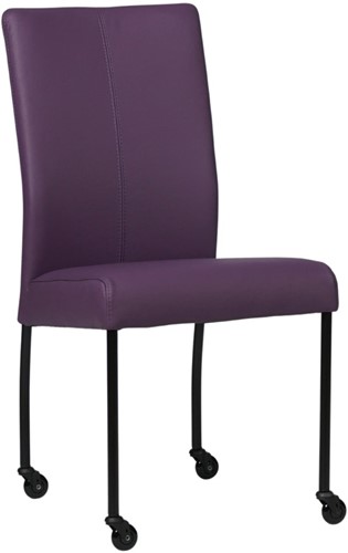 Leren eetkamerstoel Comfort - met wieltjes en zonder armleuning - Toledo Leer Aubergine - Poot - Rond - Zwart - Skate wiel zwart