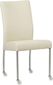 Crème leren moderne eetkamerstoel Comfort - poot rond rvs met wiel - Toledo Leer Avorio (crème leer)