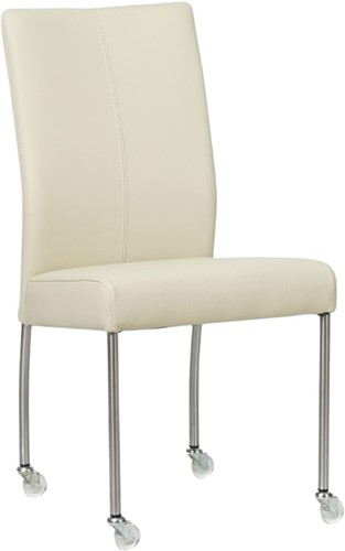 Leren eetkamerstoel Comfort - met wieltjes en zonder armleuning - Toledo Leer Avorio - Poot - Rond - RVS - Skate wiel transparant
