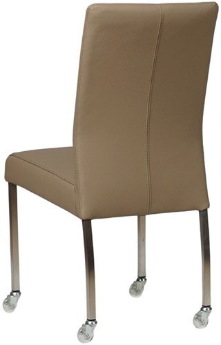 Leren eetkamerstoel Comfort - met wieltjes en zonder armleuning - Toledo Leer Mocca - Poot - Vierkant - RVS - Skate wiel transparant-3