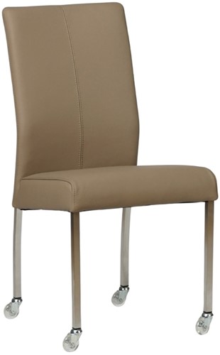 Leren eetkamerstoel Comfort - met wieltjes en zonder armleuning - Toledo Leer Mocca - Poot - Vierkant - RVS - Skate wiel transparant