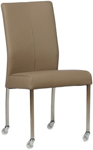 Taupe leren moderne eetkamerstoel Comfort - poot vierkant rvs met wiel - Hermes Leer Mocca (taupe leer)