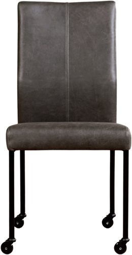 Leren eetkamerstoel Comfort - met wieltjes en zonder armleuning - Vintage Leer Grey - Poot - Vierkant - Zwart - Skate wiel zwart-2
