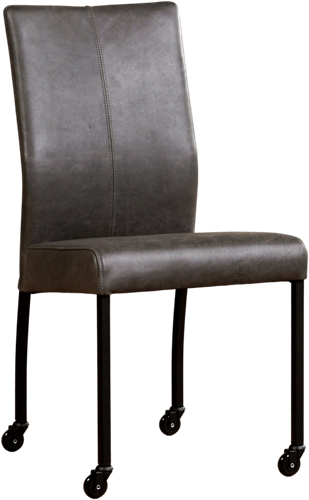 Leren eetkamerstoel Comfort - met wieltjes en zonder armleuning - Vintage Leer Grey - Poot - Vierkant - Zwart - Skate wiel zwart