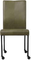 Leren eetkamerstoel Comfort - met wieltjes en zonder armleuning - Granada leer Moss - Poot - Rond - Zwart - Skate wiel zwart-2