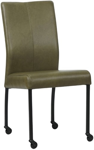 Leren eetkamerstoel Comfort - met wieltjes en zonder armleuning - Granada leer Moss - Poot - Rond - Zwart - Skate wiel zwart
