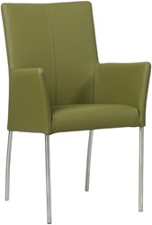Leren eetkamerstoel Comfort - met armleuning - Toledo Leer Apple Green - Poot - Rond - RVS