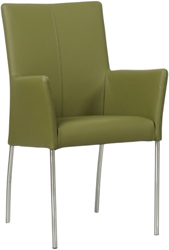 Leren eetkamerstoel Comfort - met armleuning - Toledo Leer Apple Green - Poot - Rond - RVS