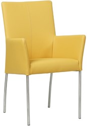 Leren eetkamerstoel Comfort - met armleuning - Toledo Leer Giallo - Poot - Rond - RVS