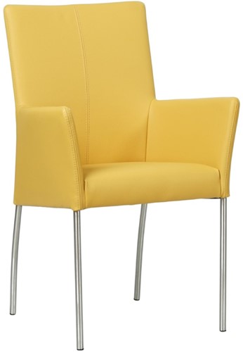Leren eetkamerstoel Comfort - met armleuning - Toledo Leer Giallo - Poot - Rond - RVS