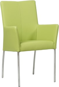 Felgroene leren moderne eetkamerstoel Comfort - poot rond rvs - Toledo Leer Lime (felgroen leer)