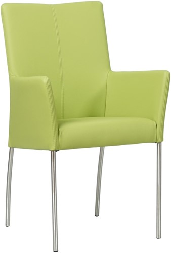 Leren eetkamerstoel Comfort - met armleuning - Toledo Leer Lime - Poot - Rond - RVS